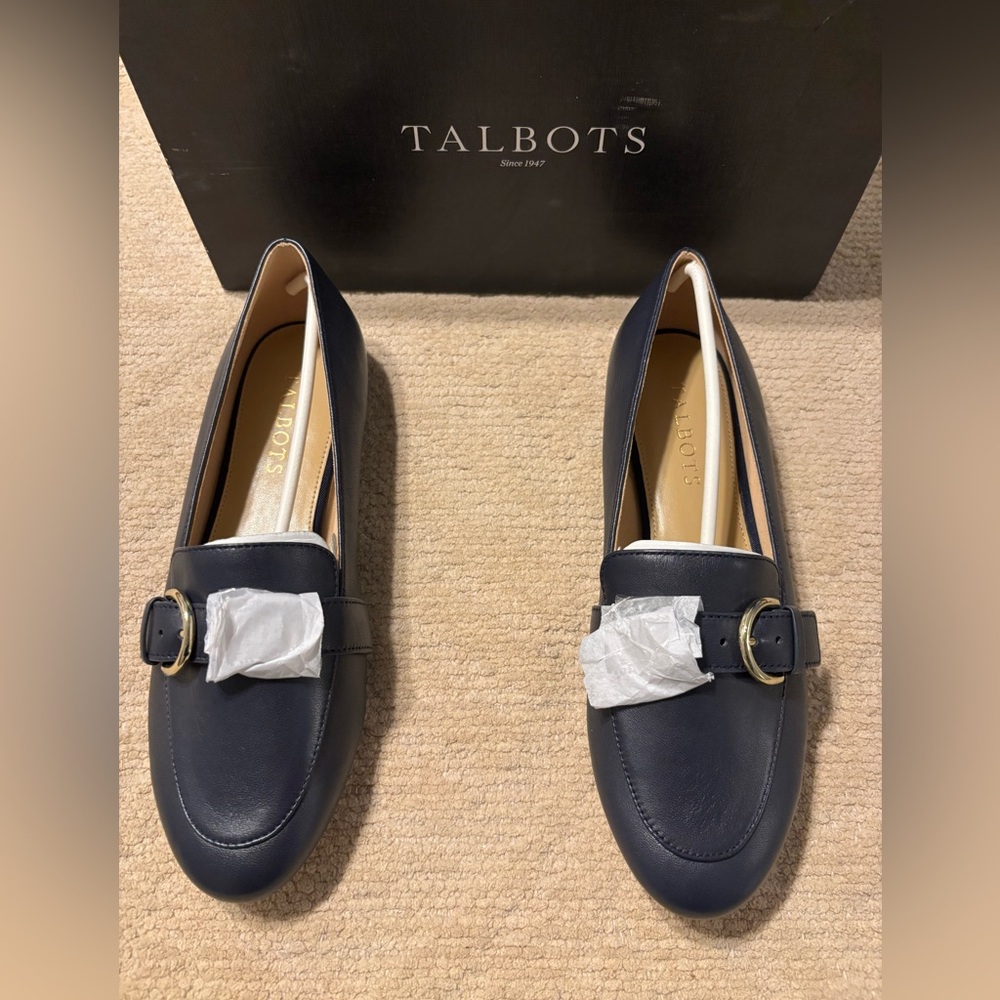Talbots Women's Classic Navy Loafers with Gold Buckle